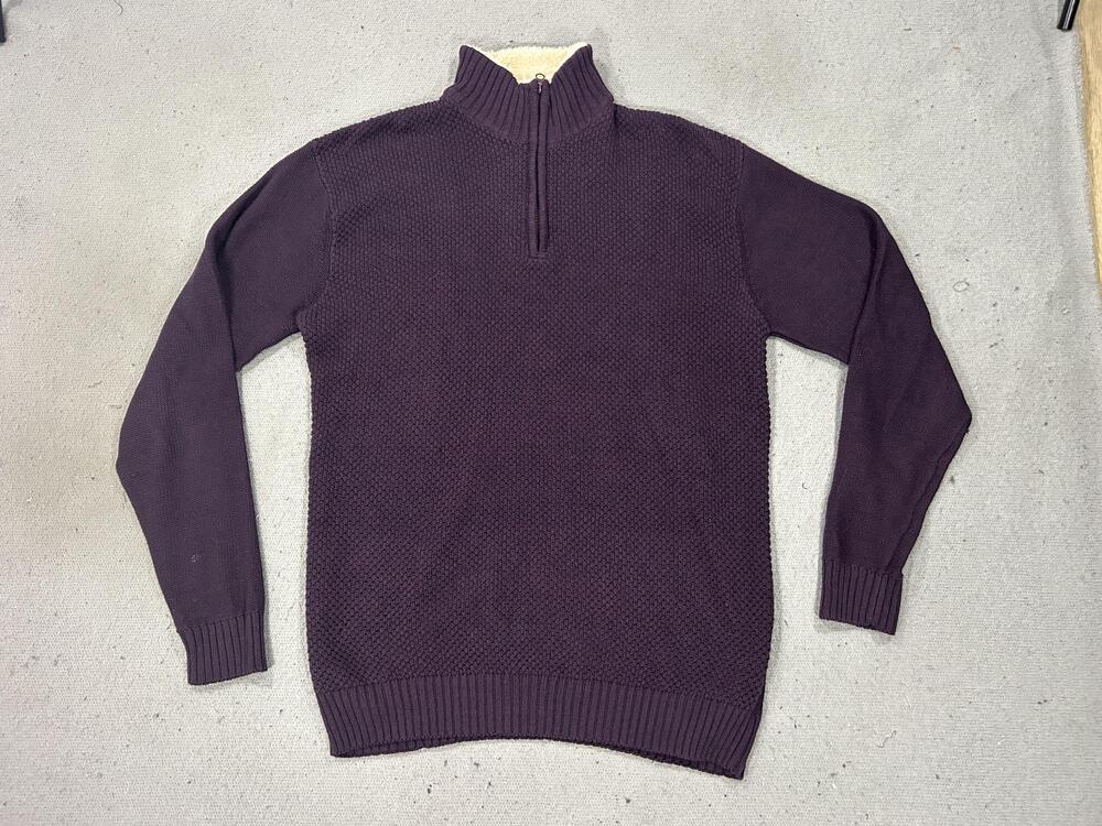 Sky Blue Sweater Mens XL Purple Quarter 1/4 Zip Mock Neck Sherpa Lined Knit